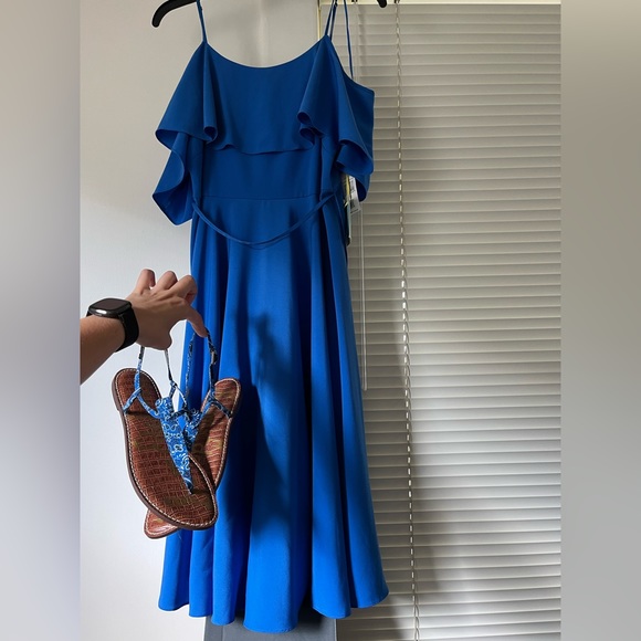 Blue CeCe Cold Shoulder Tea Length Dress, size 12 - Picture 9 of 11